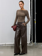 Long Sleeve Backless Bodysuit with Ruched Detail