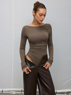 Long Sleeve Backless Bodysuit with Ruched Detail