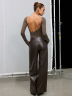 Long Sleeve Backless Bodysuit with Ruched Detail