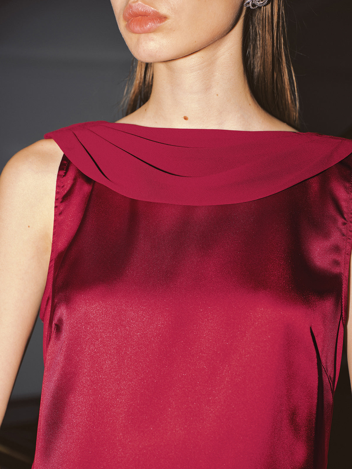 Satin Mini Dress with Cowl Neck and Backless Design
