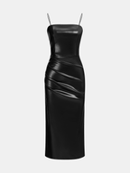 Faux Leather Gathered Midi Dress with Cami Top