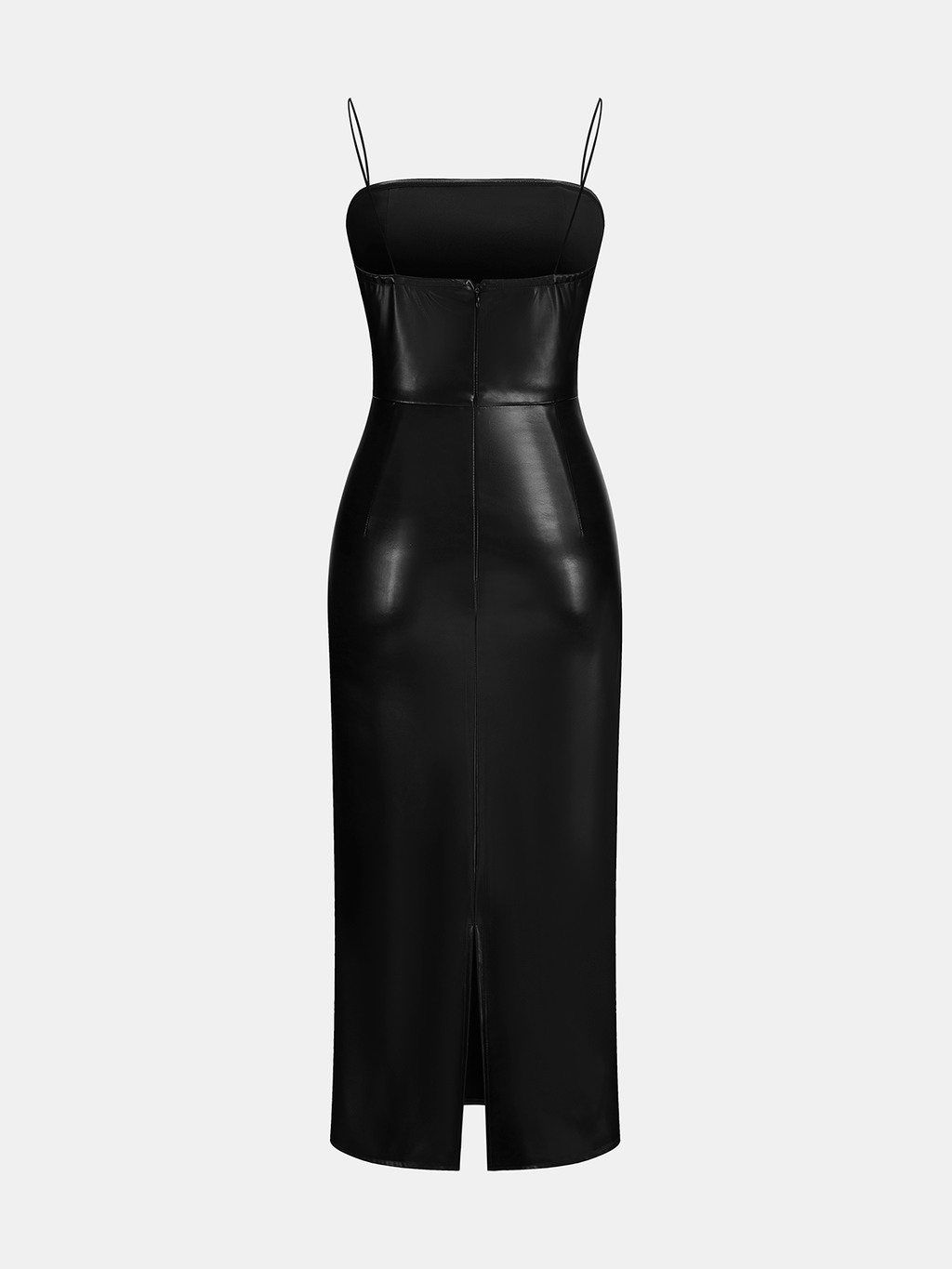 Faux Leather Gathered Midi Dress with Cami Top