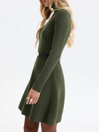 Ribbed Turtleneck Mini Dress with Belted Waist
