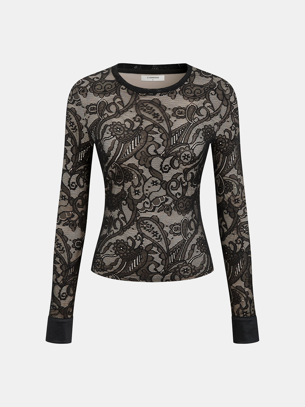 Long-Sleeve Paisley Lace Blouse