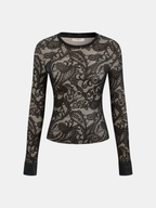 Long-Sleeve Paisley Lace Blouse