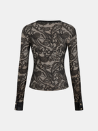 Long-Sleeve Paisley Lace Blouse
