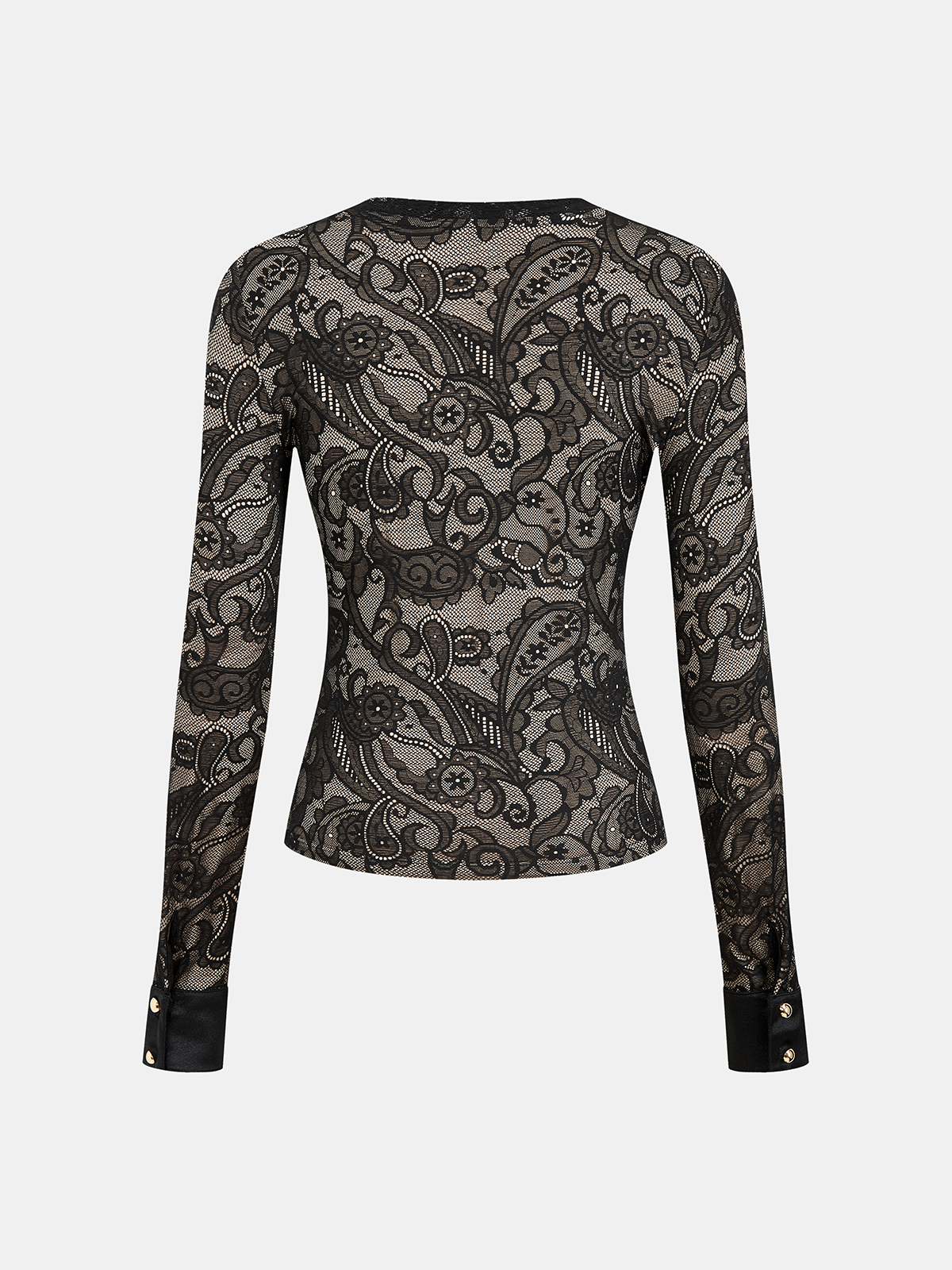 Long-Sleeve Paisley Lace Blouse