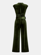 Velvet Belted Sleeveless Wide-Leg Jumpsuit