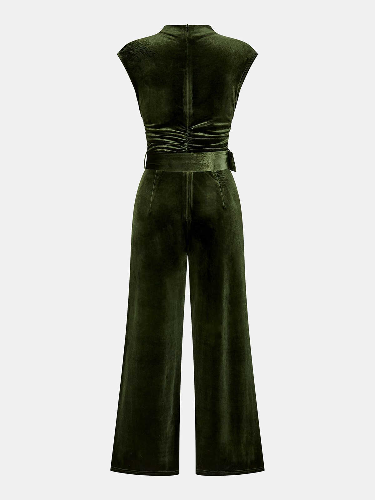 Velvet Belted Sleeveless Wide-Leg Jumpsuit
