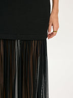 Pleated Hem Sleeveless Knit Dress with Sheer Detail