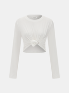 Cotton-Blend Cropped Top with Front Knot Detail