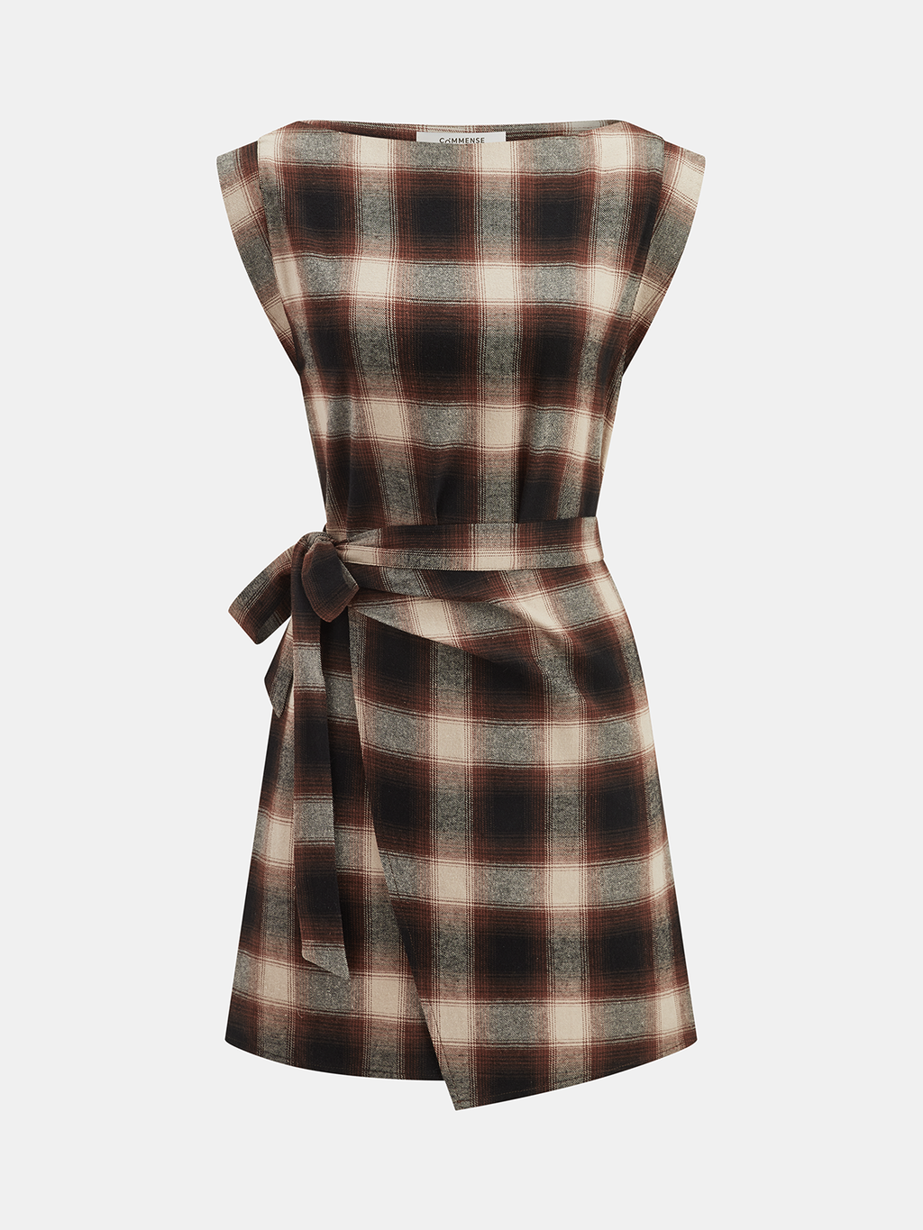 Plaid Cotton Wrap Dress with Tie-Waist Sleeveless Design