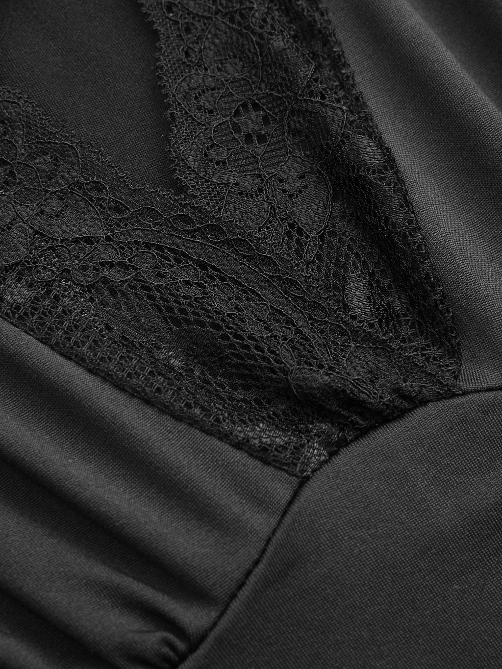 Lace Accented V-Neck Bodysuit with Ruched Detailing