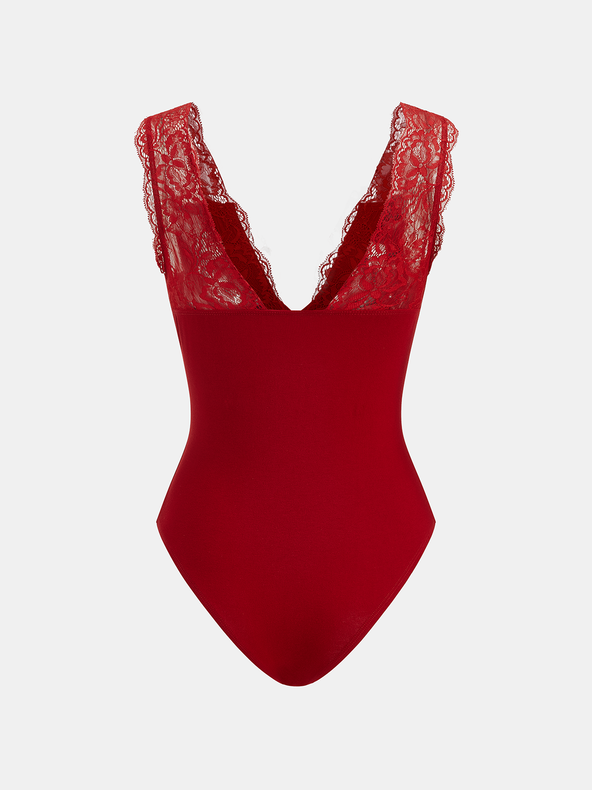Deep Plunge Bodysuit with Delicate Lace Trim