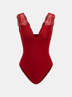 Deep Plunge Bodysuit with Delicate Lace Trim
