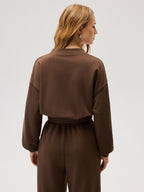 Elastic Waist Crop Sweatshirt with Button Details