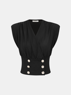 V-Neck Sleeveless Double Breasted Blouse