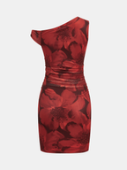 One-Shoulder Floral Ruched Dress in Bodycon Style
