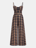 Plaid Wide-Leg Jumpsuit with Belted Cami Top