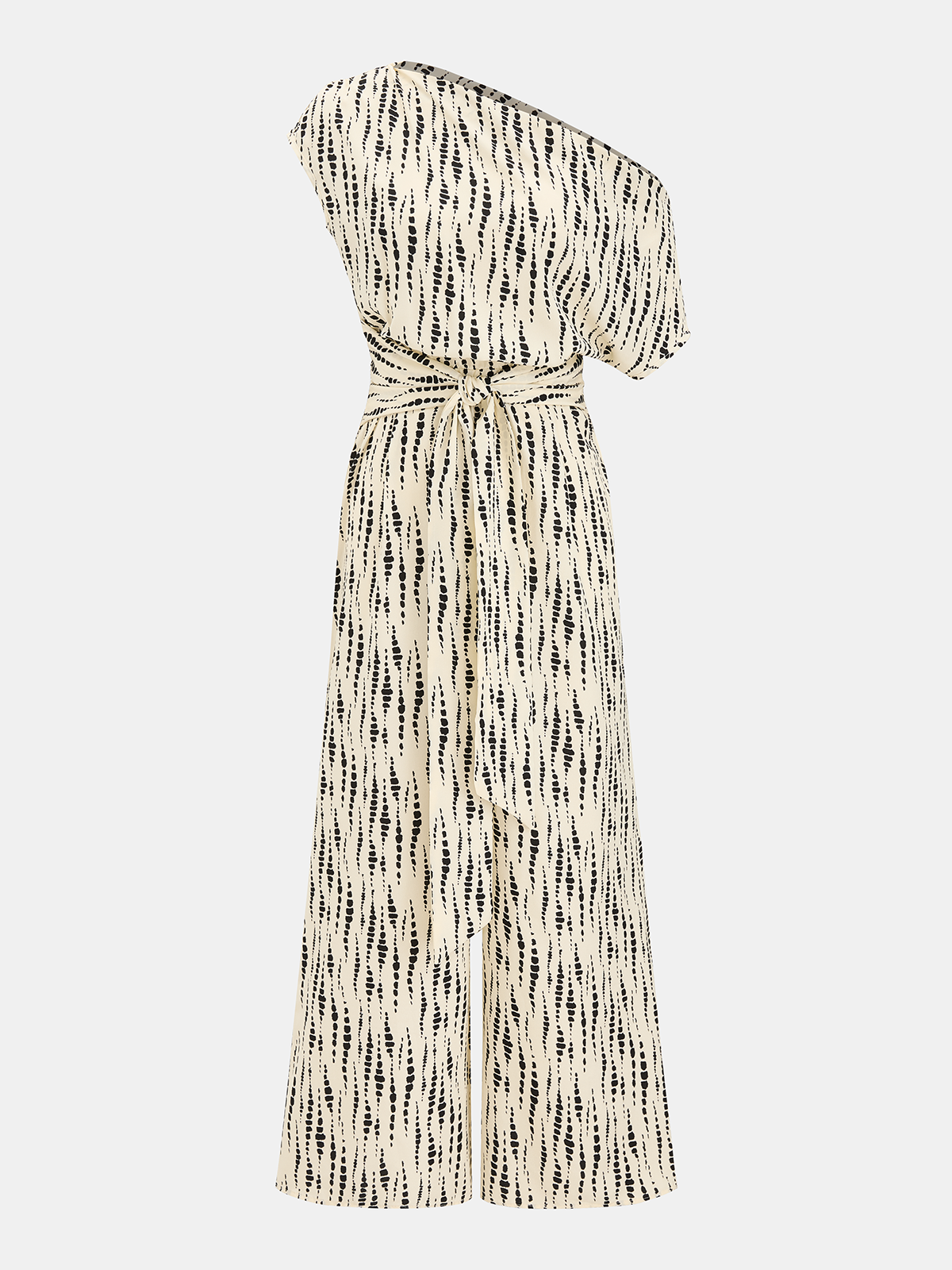 One-Shoulder Jumpsuit with Abstract Dot Design