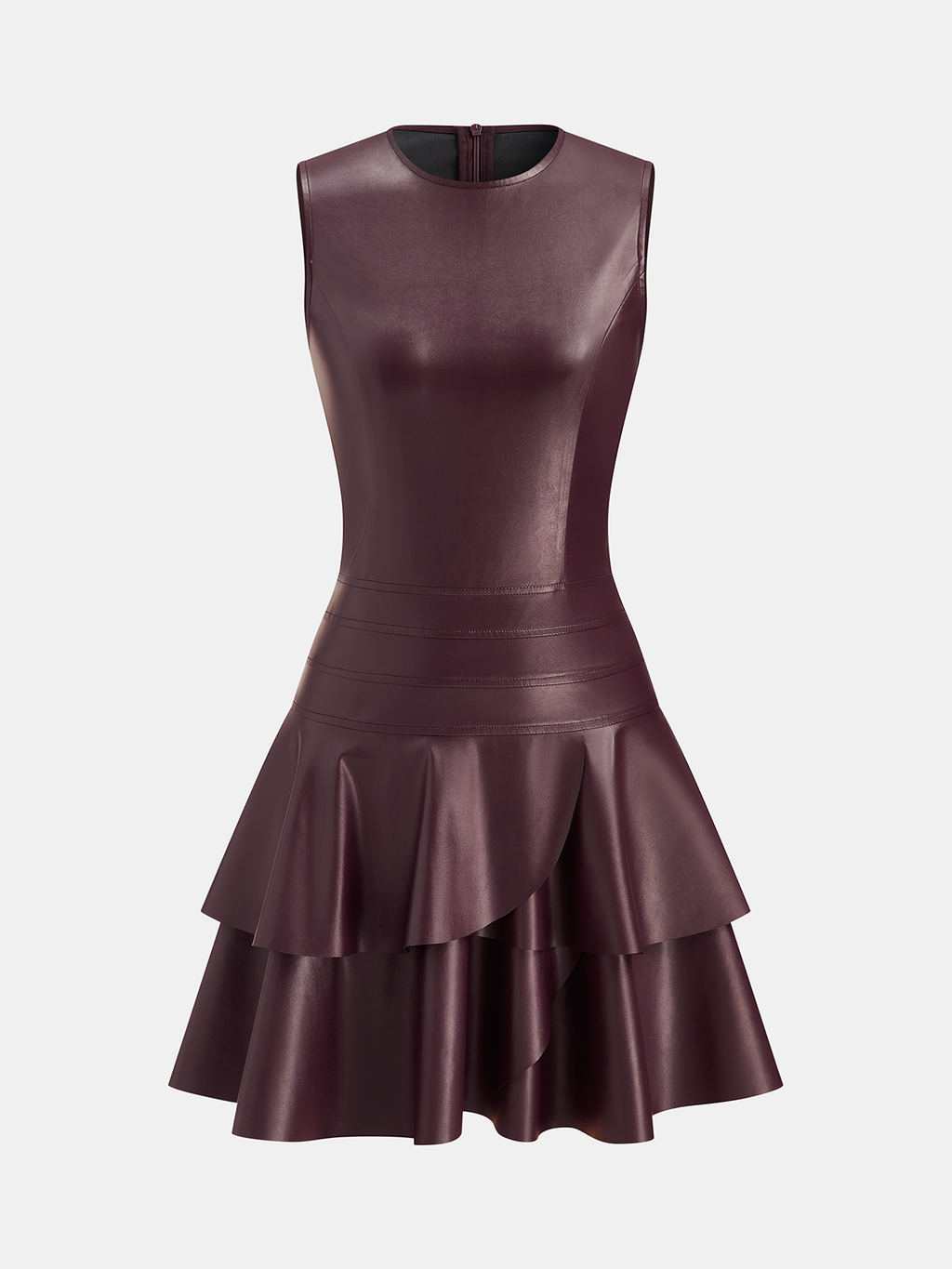 Sleeveless Faux Leather Mini Dress with Tiered Ruffles