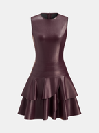 Sleeveless Faux Leather Mini Dress with Tiered Ruffles