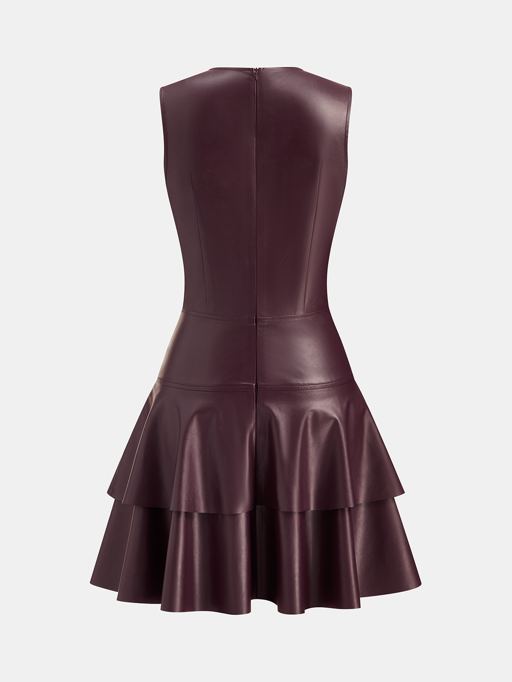 Sleeveless Faux Leather Mini Dress with Tiered Ruffles