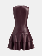 Sleeveless Faux Leather Mini Dress with Tiered Ruffles