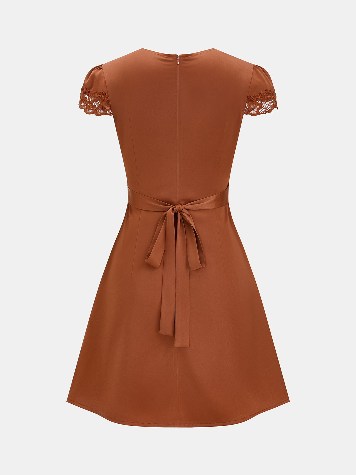 V-Neck Satin Mini Dress with Lace Detailing