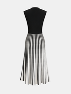 Mock Neck Sleeveless Striped Midi Dress