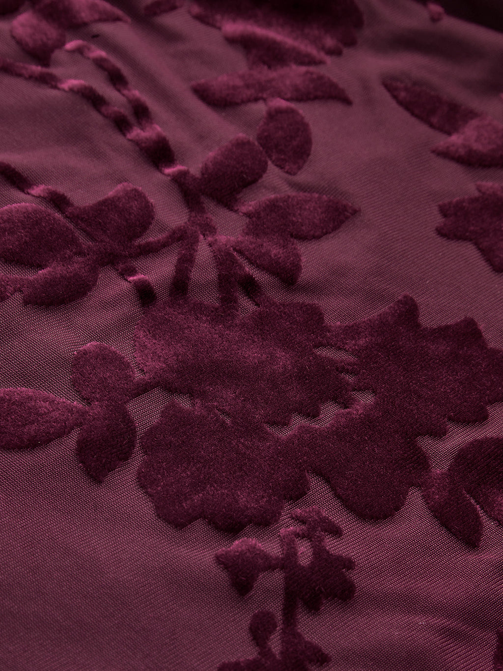 Velvet Floral Top with Sheer Mesh and Mock Neck