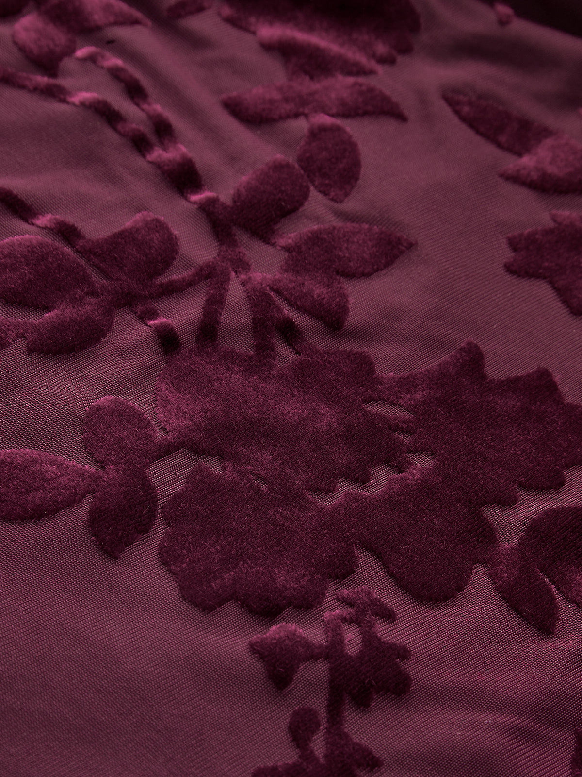 Velvet Floral Top with Sheer Mesh and Mock Neck