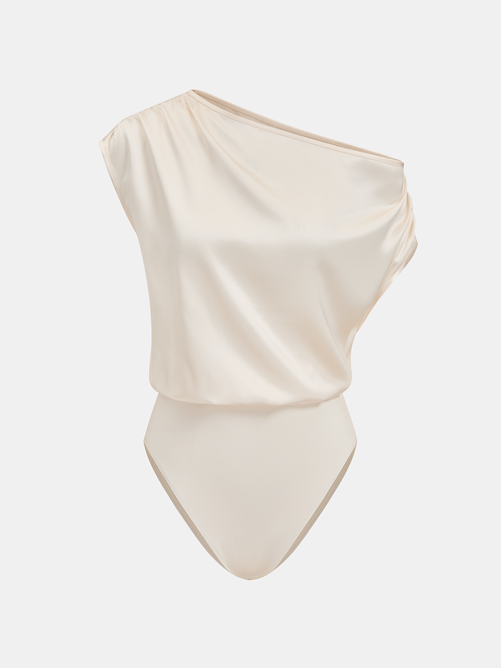 Satin Bodysuit with Elegant One-Shoulder Drape Design