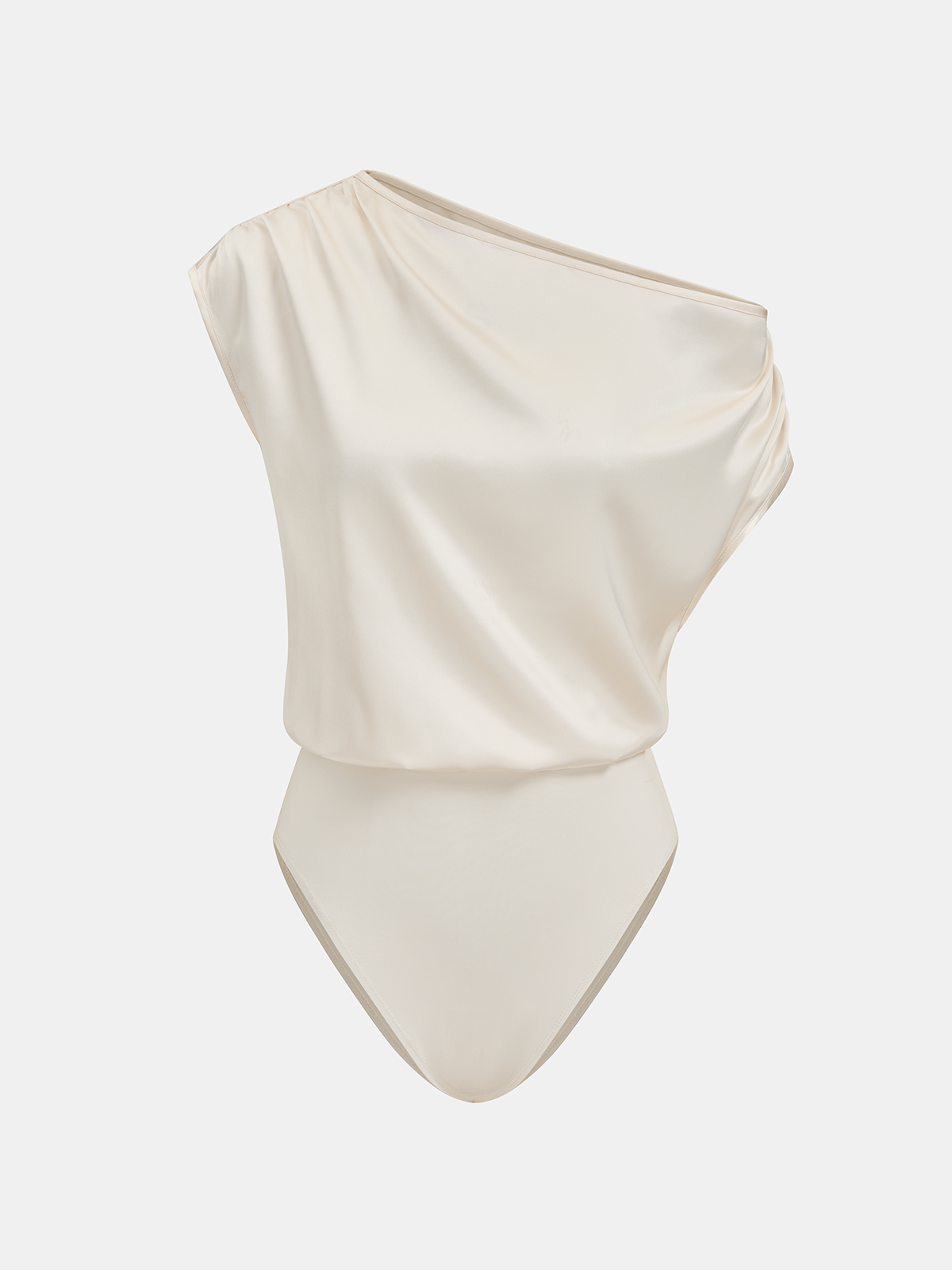 Satin Bodysuit with Elegant One-Shoulder Drape Design