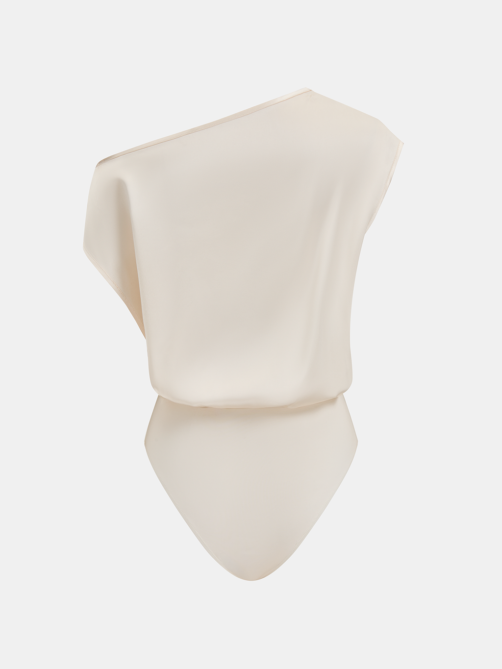 Satin Bodysuit with Elegant One-Shoulder Drape Design