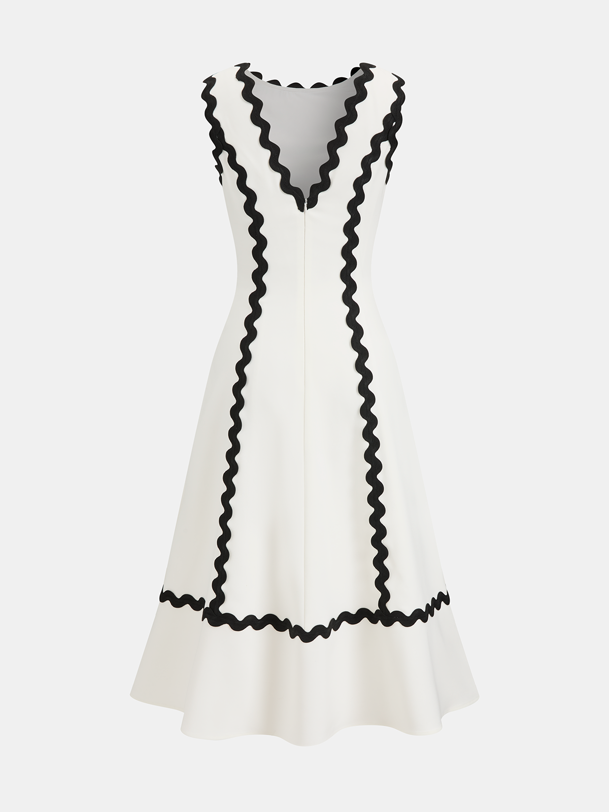 Scalloped Trim Contrast Sleeveless Midi Dress
