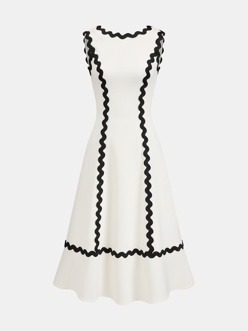 Scalloped Trim Contrast Sleeveless Midi Dress