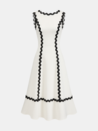 Scalloped Trim Contrast Sleeveless Midi Dress