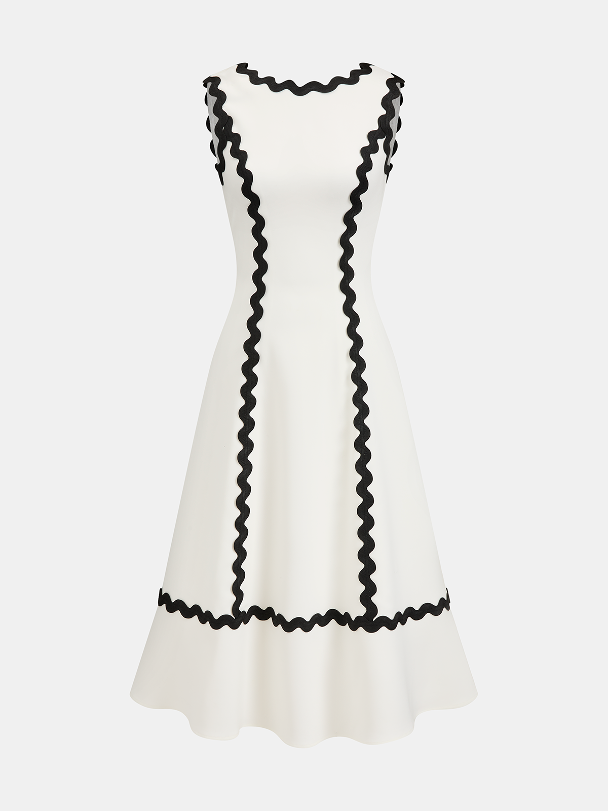 Scalloped Trim Contrast Sleeveless Midi Dress