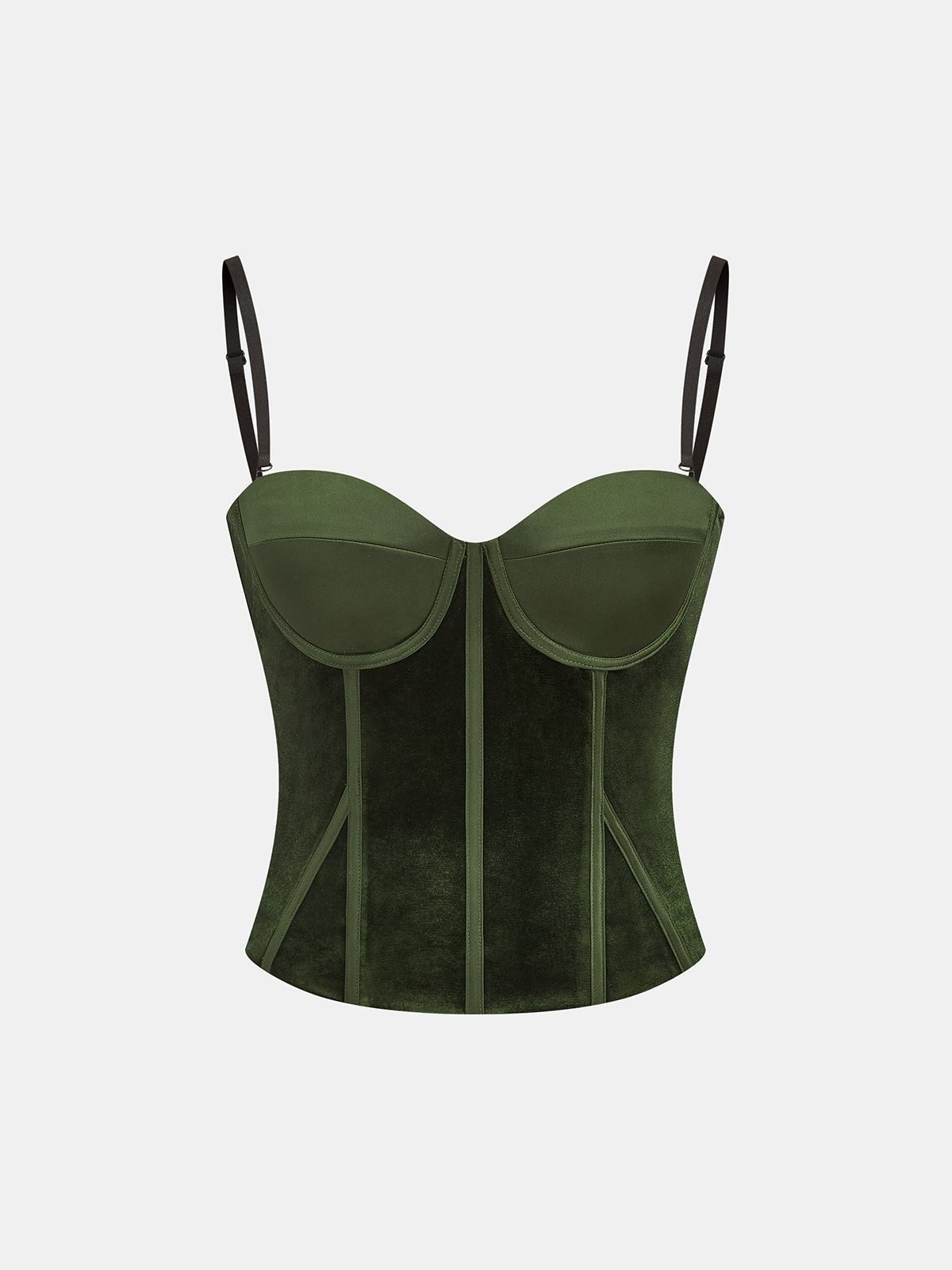 Velvet and Satin Paneled Bustier Top