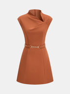 Asymmetric Belted Mini Dress with Sleeveless Neckline