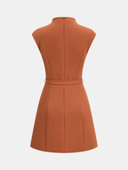 Asymmetric Belted Mini Dress with Sleeveless Neckline