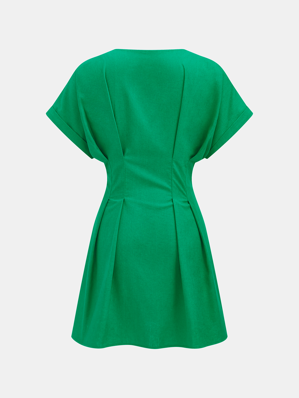 Cotton-Linen Pleated Mini Dress with Button Detailing