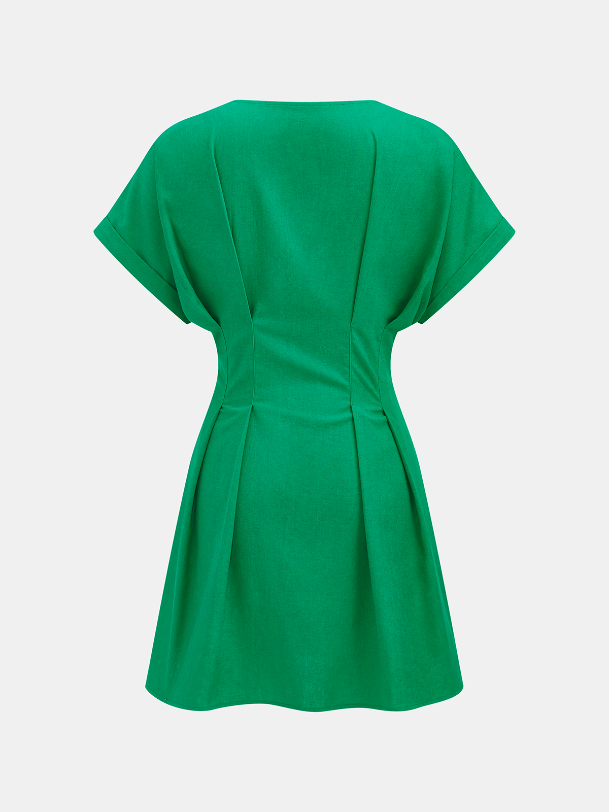 Cotton-Linen Pleated Mini Dress with Button Detailing