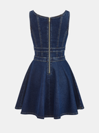 Chic Denim Mini Dress with Dual Buckles