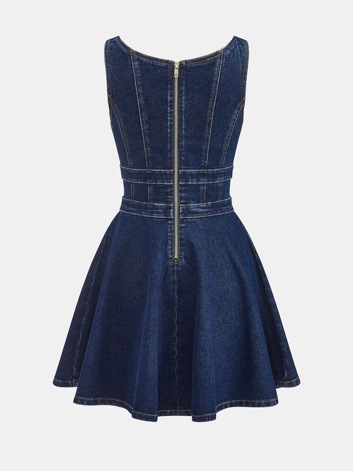 Chic Denim Mini Dress with Dual Buckles