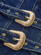 Denim Mini Dress with Dual Buckle Accents