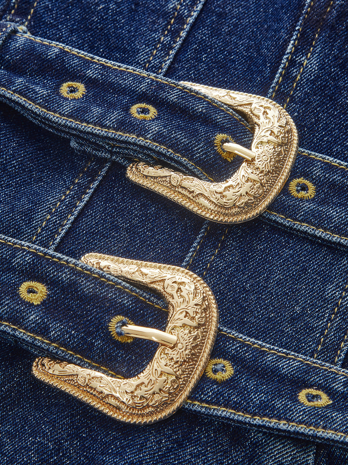 Chic Denim Mini Dress with Dual Buckles