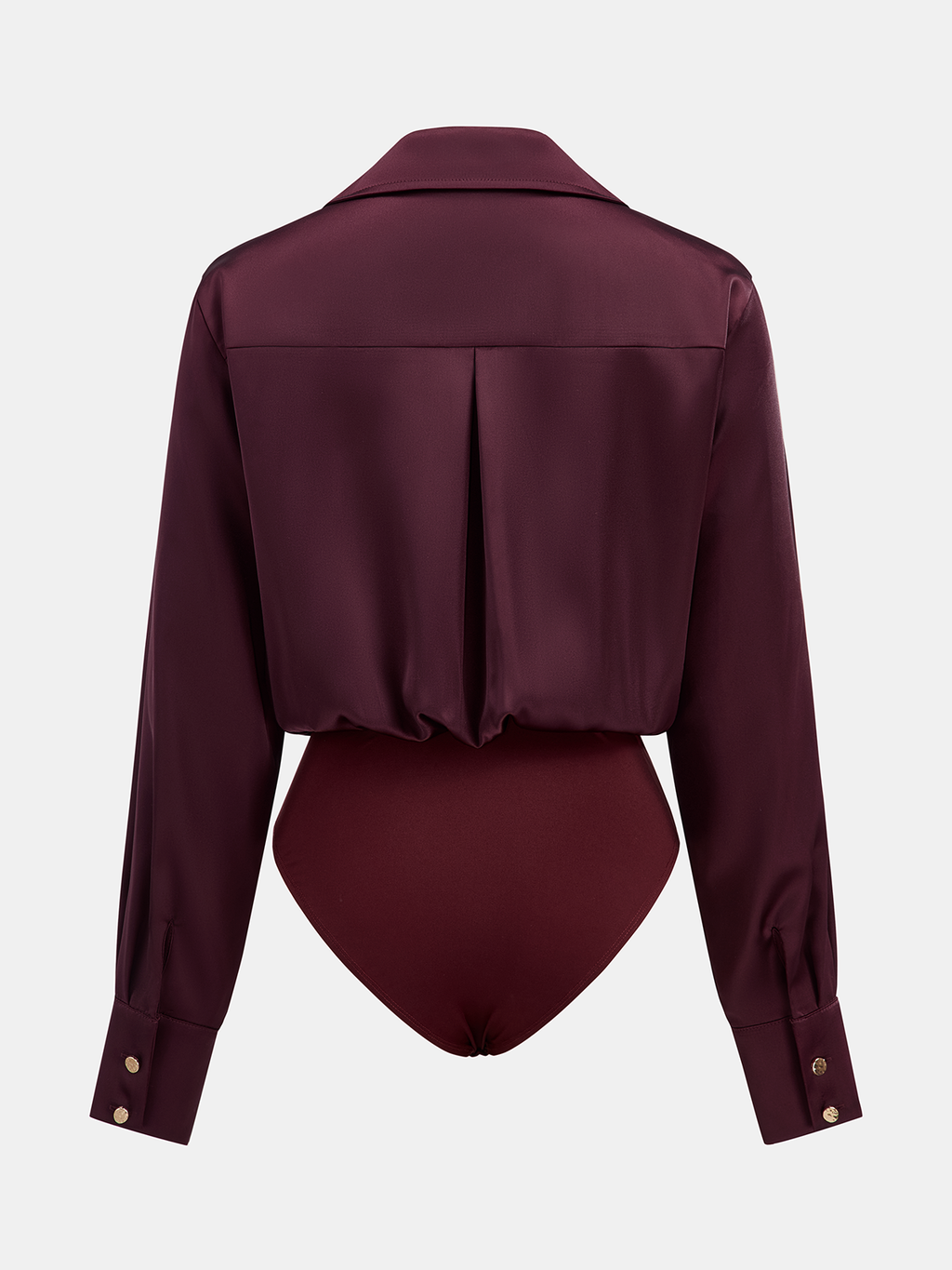 Satin Bodysuit with Draped Collar and Long Sleeves