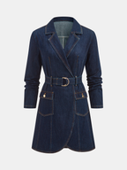 Chic Belted Blazer Dress in Denim Style